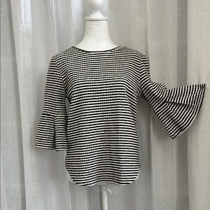 Green Envelope Black and White Striped Blouse